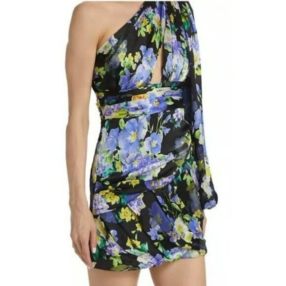 LIne and Dot Floral One-Shoulder Mini Dress Size Small - Picture 3 of 8